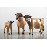 Beswick Jersey Cow, 1248A 1952/53, Jersey Calf, 1249A 1952/75, Jersey Bull, 1451 1956/89, (3).