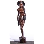 Large Balinese/Thai statue of a lady, height 99cm together with a tribal drum.