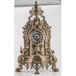 French-style cast brass mantle clock enamel numerals, cylinder movement striking on a bell, 61cm.