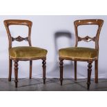 Set of six Victorian mahogany balloon-back dining chairs, carved rails, serpentine seats,