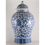 Large Chinese blue and white vase and cover, stylised lotus flower and foliate pattern,