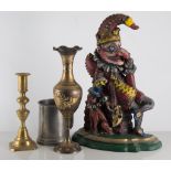 One box of assorted brass and metalware, including a helmet shaped coal scuttle, kettle, trays,