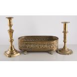 Pair of brass candlesticks, early 19th century, petalled bases, push columns, height 19cm,