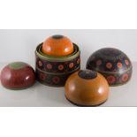 Nest of lacquered and painted dome-top boxes, Eastern European, the largest diameter 16cm,