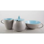 Poole Pottery twin-tone blue dinner/tea ware, comprising plates, cups and saucers, tureens,