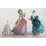 Four Royal Doulton figurines, "Autumn Breezes", "Kirsty" HN2381, "Rhapsody", and "Diana" HN3310,