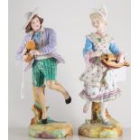 Pair of Meissen style porcelain figures of Street Musicians, late 20th century,