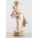 Fritzche, Germany, Art Nouveau style carved alabaster statue, young girl reading a tablet,