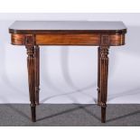 William IV mahogany fold-over tea table, 91 x 45 x 74cm.