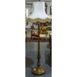 Walnut standard lamp, fluted column, with shade, height 185cm.