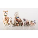 Six Royal Crown Derby animalia paperweights and two glass paperweights,