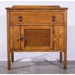 Oak chest, with cupboard front and an oak linen box, (converted), (2).