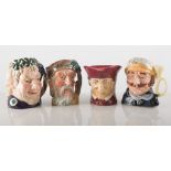 Doulton toby jug, Falstaff and four small character jugs,