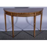 Bleached mahogany demi-lune side table, with banding and stringing, square tapering legs,