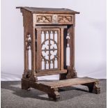 Two oak gothic style prayer desks/ prie-dieu, both having pierced tracery to the sides,