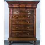 Victorian mahogany Scottish tallboy chest, five drawers with a hidden top compartment.
