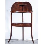 Victorian mahogany corner washstand, bow front, frieze drawer, splayed legs, width 58cm.