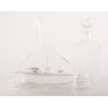 Pair of Victorian moulded glass decanters and stoppers, 24cm, another pair of decanters,