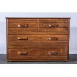Modern teak chest of drawers with two short and two long drawers, width 98cm.