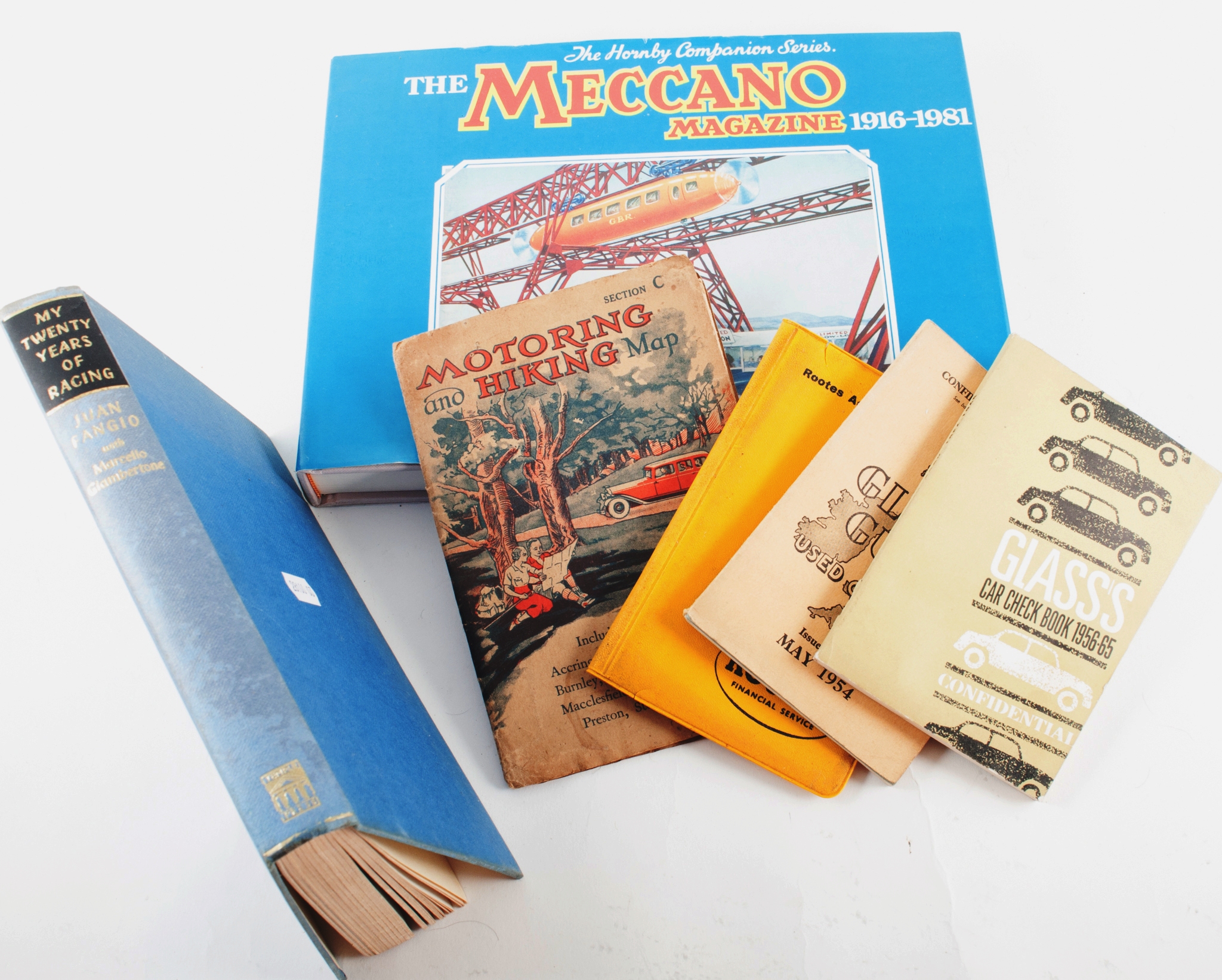 Automobilia related items, books, maps, meccano magazine 1916-1981 book, (small quantity).