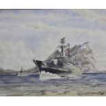 David Hawker, Naval craft offshore, signed, watercolour, 40cm x 49cm, and another similar, (2).