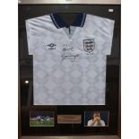 Paul Gascoigne Football Shirt, FIFA World Cup Italia '90, signed and framed with two photographs,