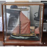 Model of a Sailing barge 'Ivy', glazed case, width 57cms.