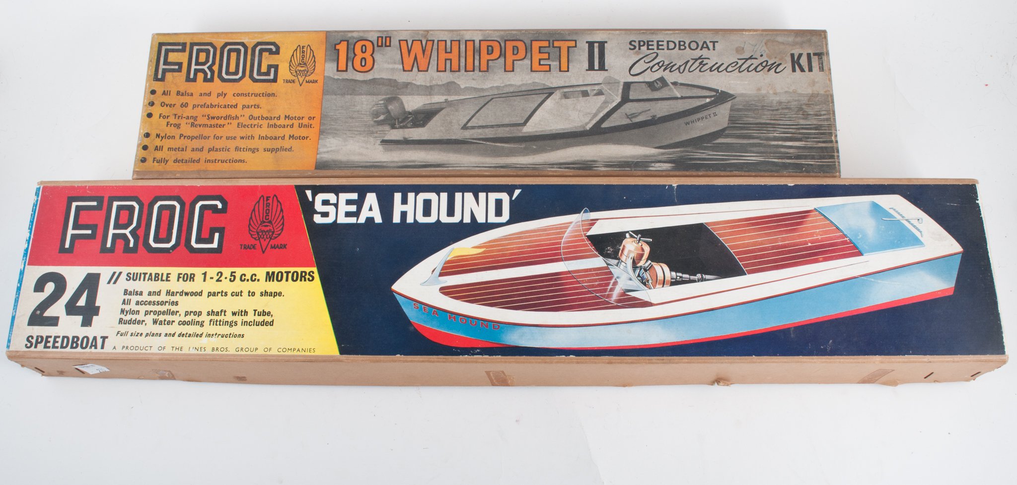 Frog 18" Whippet II speedboat, 24" 'Sea Hound' and Aerodrome Lona boat model kits, (3).