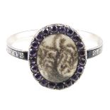 A George III mourning ring, the oval centre with weeping willow, 10mm x 8mm,