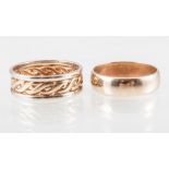 Two 9 carat gold wedding bands, one a plain polished 5.