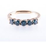 A teal diamond five stone half hoop ring, the deep turquoise brilliant cut stones,