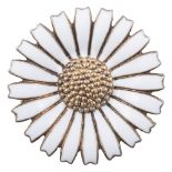 Georg Jensen - a silver gilt and white enamel daisy brooch, 30mm diameter,