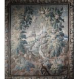 An Aubusson bordered tapestry, 17-18th century, Landscape with a wading bird,