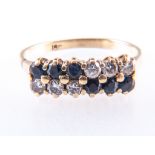A sapphire and diamond ring, six diamonds, brilliant cut stones and six sapphires,
