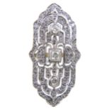 An Art Deco style diamond cluster ring, a diamond multi stone large oval cluster 45mm x 25mm,