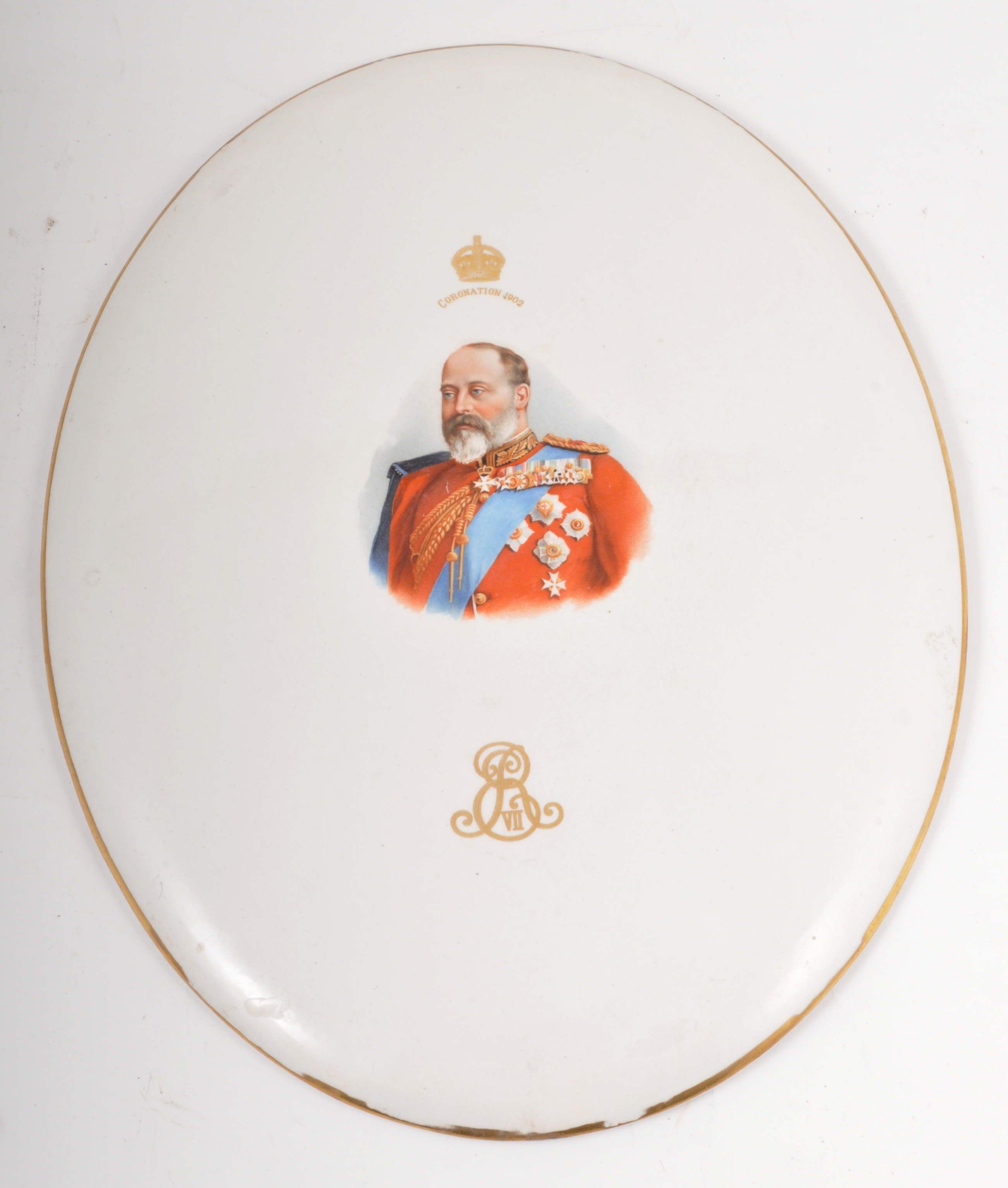 A Royal Doulton oval commemorative plaque, Coronation 1902, 35cm.