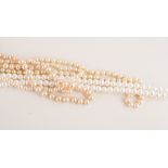 Five strings of pearls, one with 9ct clasp.