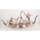 Electroplated five-piece tea and coffee set, including shaped rectangular tray, 71cm.