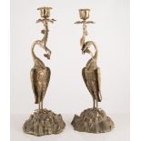 Pair of Victorian cast brass candlesticks, together with another pair of brass candlesticks,