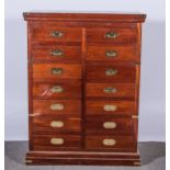 Campaign style chest of drawers, two banks of seven drawers, W86cm, D46.5cm, H103cm.