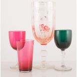 Collection of cranberry glass, and other coloured glass,