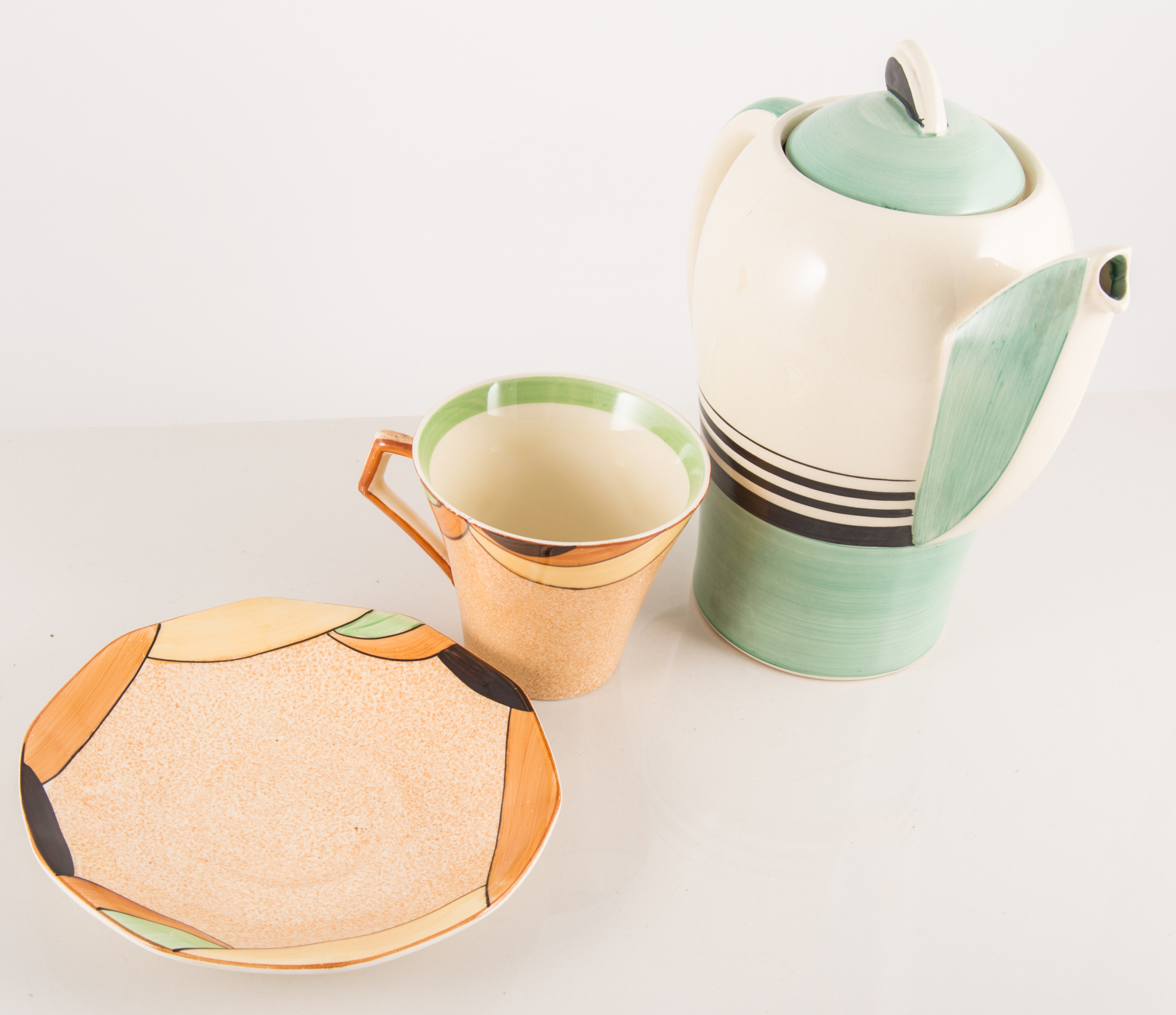 Four various bowls, with Susie Cooper coffee pot (a.f), two trio sets by Tudor.