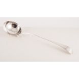 George III silver ladle, old English patterned handle with engraved crest, 34cm.