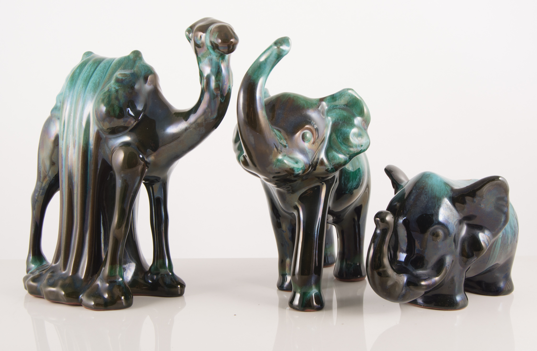 Canadian Blue Mountain pottery, camels and elephants,