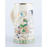 Sylvan pottery tankard, musical base, German inscription, 20cm.