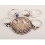 A small collection of silver and other dress jewellery rings,