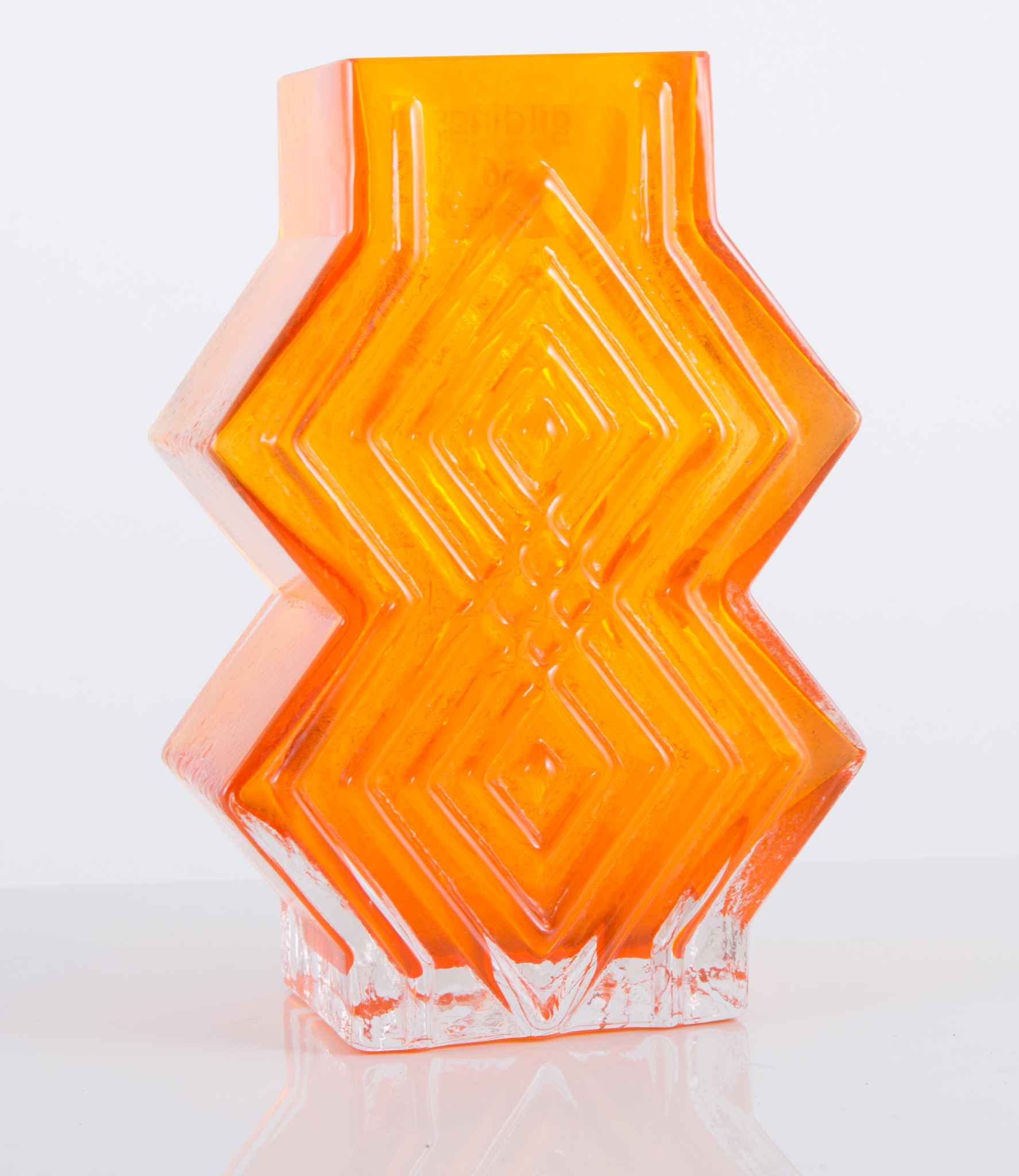 Whitefriars 'Double Diamond' tangerine glass vase, height 15.5cm.