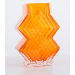 Whitefriars 'Double Diamond' tangerine glass vase, height 15.5cm.