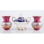 Pair of Viennese style vases magenta ground, 14cm, other pottery, Chinese porcelain,