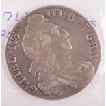 William III British silver crown coin 1695, good, very fine grade.